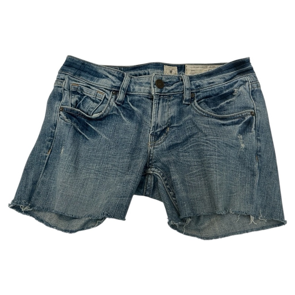 All saints light wash raw hem denim shorts
